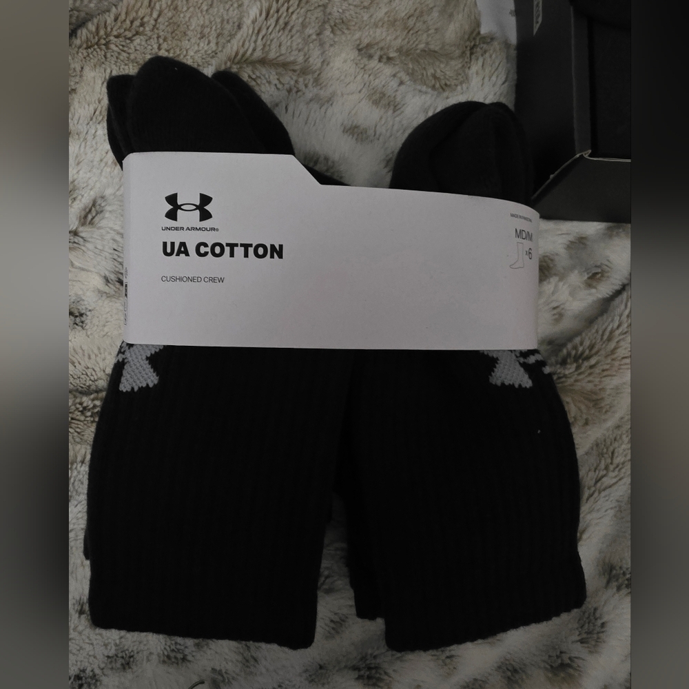 NEW 6 PAIR PACK UNDER ARMOUR UA COTTON CUSHIONED CREW SOCK BLACK M 7-8.5